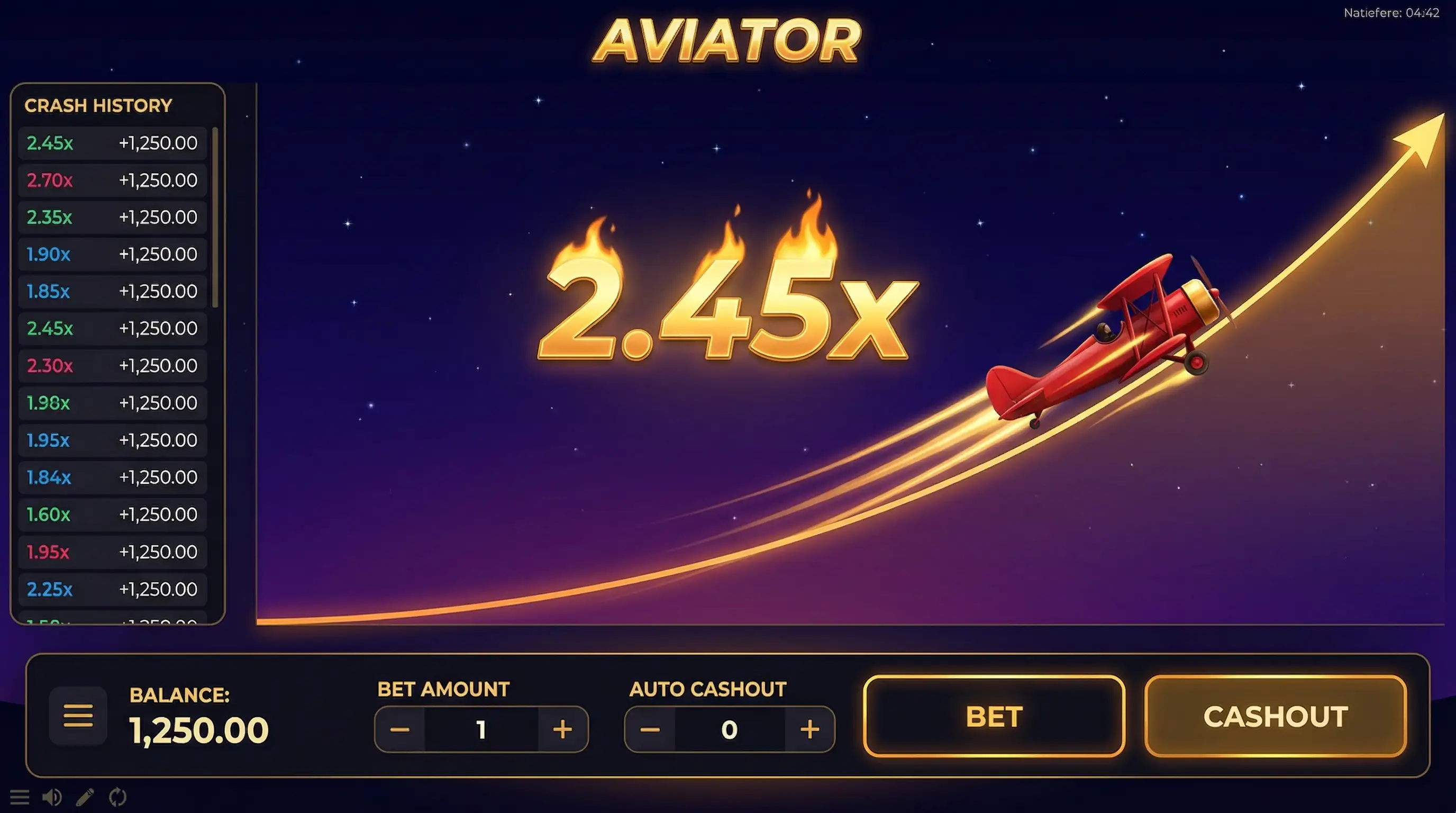 Avión de Aviator despegando con multiplicador creciente